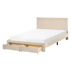 Beliani POSTEL s zásuvkami 140/200 cm Sametová látka Béžová Lonzac obraz