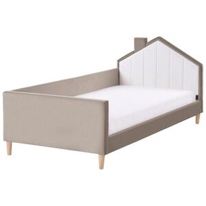 Beliani DĚTSKÁ POSTEL Domeček Sametová látka 90/200 cm Taupe Kervan obraz