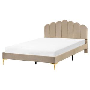 Beliani POSTEL s roštem 160/200 cm Sametová látka Taupe Sauvian obraz