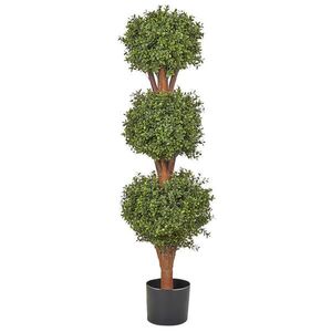 Beliani UMĚLÁ ROSTLINA v květináči 120 cm Zelená/Tmavší Odstín dřeva Buxus Kulový stromek obraz