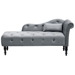 Beliani ČALOUNĚNÉ LEHÁTKO CHAISE LONGUE PRAVOSTRANNÉ Sametová látka Šedé Ivry obraz
