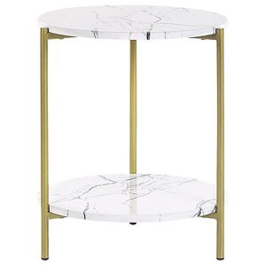 Beliani PŘÍSTAVNÝ STOLEK Mramor Look bílý/zlatý 40 cm Reva obraz