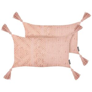 Beliani DEKORATIVNÍ polštář sada 2 ks Broskvově růžový 30/50 cm Valvaria obraz