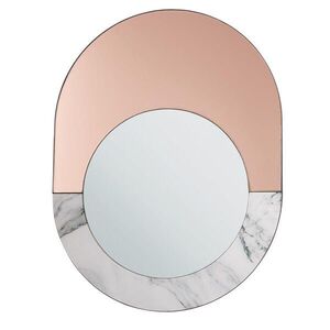 Beliani NÁSTĚNNÉ ZRCADLO růžově zlaté/bílé Mramor Look oválné 65/50 cm Rety obraz