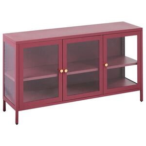 Beliani SIDEBOARD se skleněnými dveřmi Kov 115 cm Tmavě červený Newport obraz