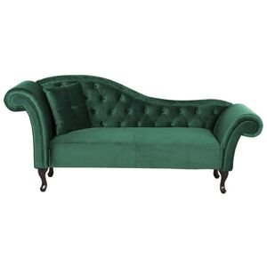 Beliani ČALOUNĚNÉ LEHÁTKO CHAISE LONGUE Sametová látka tmavě zelené levostranné Lattes obraz