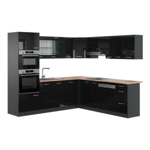 Vicco ROHOVÁ KUCHYŇ R-Line, Černý vysoký lesk/Antracit, 247 x 237 cm, PD Dub obraz