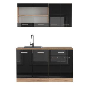 Vicco JEDNOTKOVÁ KUCHYNĚ R-Line Černý/zlatý dub s vysokým leskem 140 cm , PD Dub obraz