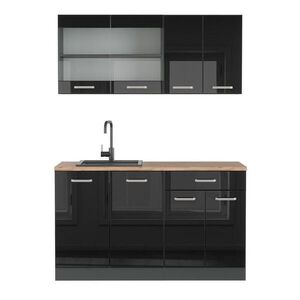 Vicco JEDNOTKOVÁ KUCHYNĚ R-Line Černý vysoký lesk 140 cm bez pracovní desky obraz