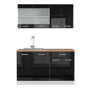 Vicco JEDNOTKOVÁ KUCHYNĚ R-Line Černý vysoký lesk 140 cm , PD Dub obraz