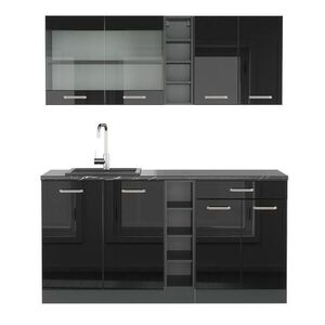 Vicco JEDNOTKOVÁ KUCHYNĚ R-Line Vysoce lesklá černá/antracitová 160 cm , PD Antracit obraz