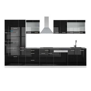 Vicco KUCHYŇSKÝ KOUT R-Line Černý vysoký lesk/bílá 350 cm s vysokou skříní, PD Antracit obraz