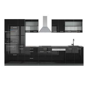 Vicco KUCHYŇSKÝ KOUT R-Line Vysoce lesklá černá/antracitová 350 cm s vysokou skříní, bez pracovní desky obraz