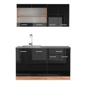 Vicco JEDNOTKOVÁ KUCHYNĚ R-Line Černý/zlatý dub s vysokým leskem 140 cm , PD Antracit obraz