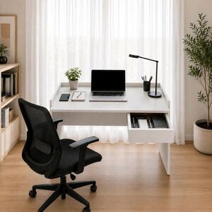 The White Stone MODERNÍ Bílý Psací Stůl Zásuvka Betonový efekt ; PC Stůl Home Office Práce Studium Úspora Místa obraz