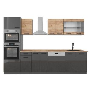 Vicco KUCHYŇSKÝ KOUT R-Line Zlatý dub power/antracit 300 cm dvoubarevné skříňky, PR Dub obraz