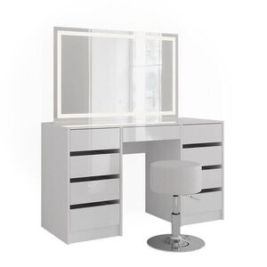 Vicco TOALETNÍ STOLEK Sherry Bílá/bílý vysoký lesk 128.2 cm s LED zrcadlem a taburetem obraz