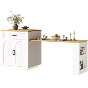 OKWISH KUCHYŇSKÝ ostrůvek 80/70/95, 5 cm bílý z MDF a kovu s výsuvným stolem obraz