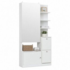 STILVORA GARDEROBNÍ SET bílý se zrcadlem a skříní na boty, věšák do předsíně s 5 policemi, 85 × 40 × 180 cm obraz