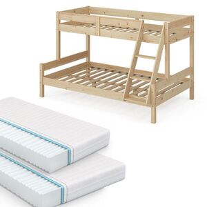 VitaliSpa PATROVÁ POSTEL Everest Přírodní dřevo 120x200 / 80x200 cm se 2 matracemi obraz