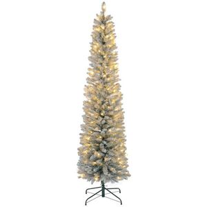 HOMCOM UMĚLÝ vánoční stromek 210 cm s 180 LED světly, skládací, stojan, zelený+bílý obraz