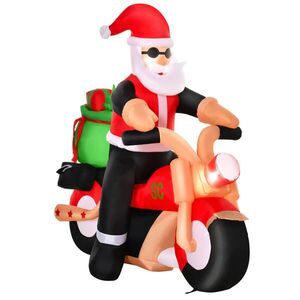 HOMCOM NAFUKOVACÍ Santa Claus na motorce 165 cm Santa Claus dárek LED obraz