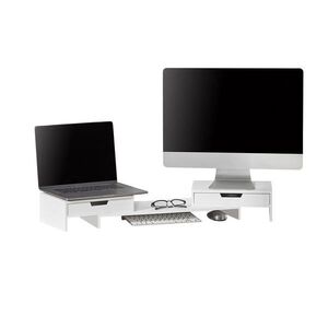 SoBuy STOJAN NA MONITOR se dvěma zásuvkami Bílá 60x22x11cm Minimalistický obraz