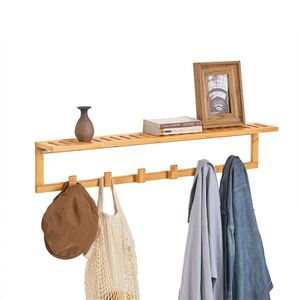 SoBuy NÁSTĚNNÝ VĚŠÁK na 6 háčků Bambus 90x12.5x16.5cm Nordický obraz