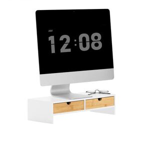 SoBuy STOJAN NA MONITOR se dvěma zásuvkami Bílá 47x18x11cm Minimalistický obraz