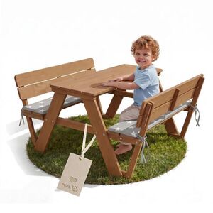 Roba DĚTSKÁ SEDACÍ SOUPRAVA PICKNICK pro 4 Outdoor + teak s opěradlem a polštáři na lavici obraz