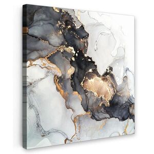 MuchoWow OBRAZ NA PLÁTNĚ Mramor - černá - bílá - zlatá - luxusní - abstraktní 20x20 cm obraz