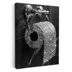 MuchoWow OBRAZ NA PLÁTNĚ WC - Toaletní papír - Černá a bílá - Třpytky 30x40 cm obraz