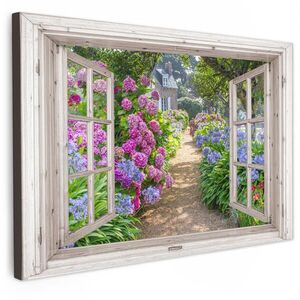 MuchoWow OBRAZ NA PLÁTNĚ Hortenzie - Průhledné - Květiny - Léto - Fialová - Cesta 120x80 cm obraz