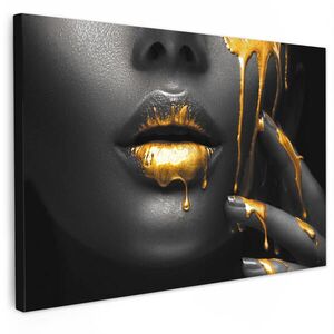 MuchoWow OBRAZ NA PLÁTNĚ Žena - černá - zlatá - obličej - rty 30x20 cm obraz