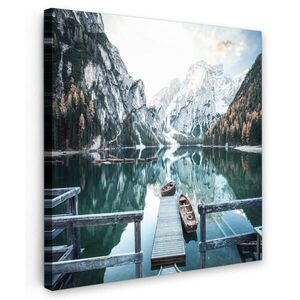 MuchoWow OBRAZ NA PLÁTNĚ Příroda - Hory - Sníh - Les - Člun 20x20 cm obraz