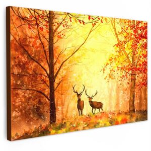 MuchoWow OBRAZ NA PLÁTNĚ Příroda - Olejové barvy - Jelen - Zvířata - Podzim - Oranžová 120x80 cm obraz