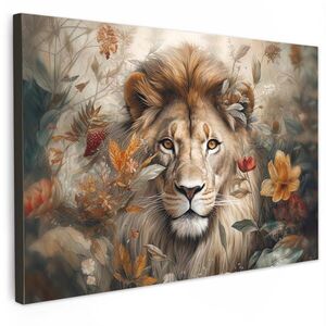 MuchoWow OBRAZ NA PLÁTNĚ Lev - Divoká zvěř - Rostliny - Příroda - Květiny 120x80 cm obraz