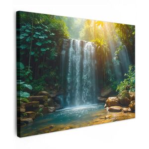 MuchoWow OBRAZ NA PLÁTNĚ Vodopád - Džungle - Slunce - Zelená - Příroda 40x30 cm obraz