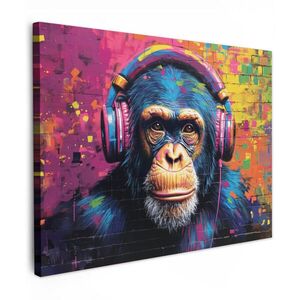 MuchoWow OBRAZ NA PLÁTNĚ Graffiti - Šimpanz - Street art - Sluchátka - Opice 40x30 cm obraz