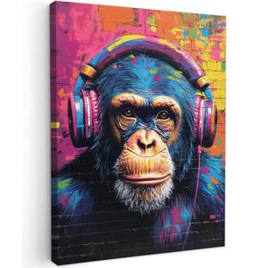 MuchoWow OBRAZ NA PLÁTNĚ Graffiti - Šimpanz - Street art - Sluchátka - Opice 60x80 cm obraz