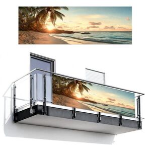 MuchoWow BALKONOVÁ ZÁSTĚNA Pláž - palmy - oceán - západ slunce 300x100 cm obraz