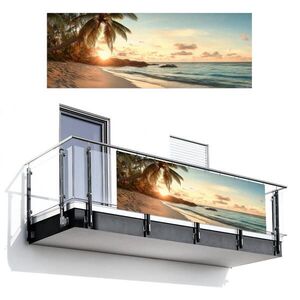 MuchoWow BALKONOVÁ ZÁSTĚNA Pláž - palmy - oceán - západ slunce 300x110 cm obraz