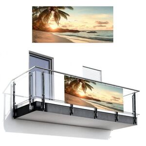 MuchoWow BALKONOVÁ ZÁSTĚNA Pláž - palmy - oceán - západ slunce 200x90 cm obraz