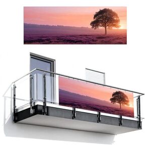 MuchoWow BALKONOVÁ ZÁSTĚNA Strom - vřes - východ slunce 300x110 cm obraz
