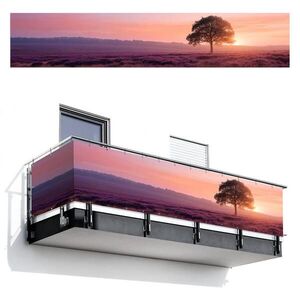 MuchoWow BALKONOVÁ ZÁSTĚNA Strom - vřes - východ slunce 500x100 cm obraz