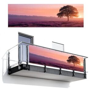MuchoWow BALKONOVÁ ZÁSTĚNA Strom - vřes - východ slunce 300x95 cm obraz