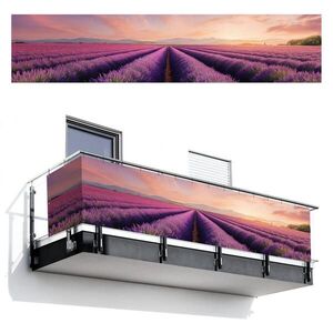 MuchoWow BALKONOVÁ ZÁSTĚNA Levandulové pole - Západ slunce - Fialová - Květiny 500x110 cm obraz