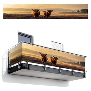 MuchoWow BALKONOVÁ ZÁSTĚNA Skotští horalé - Vřesoviště - Krajina - Zvířata 500x85 cm obraz
