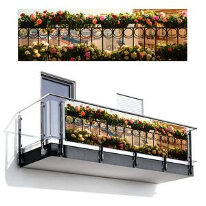 MuchoWow BALKONOVÁ ZÁSTĚNA Květiny - Plot - Krajina města - Léto 300x95 cm obraz
