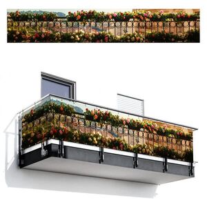 MuchoWow BALKONOVÁ ZÁSTĚNA Květiny - Plot - Krajina města - Léto 500x90 cm obraz